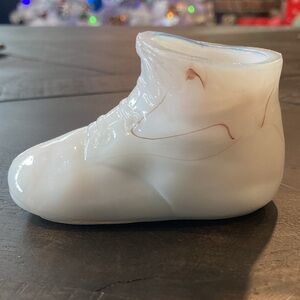 Vintage 1920s-1930s Lavender and White Slag Glass Baby Boottee